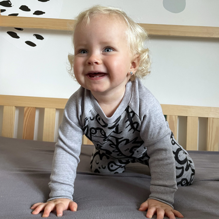 Rostoucí MERINO komplet Funny animals grey (9-24 měs.)